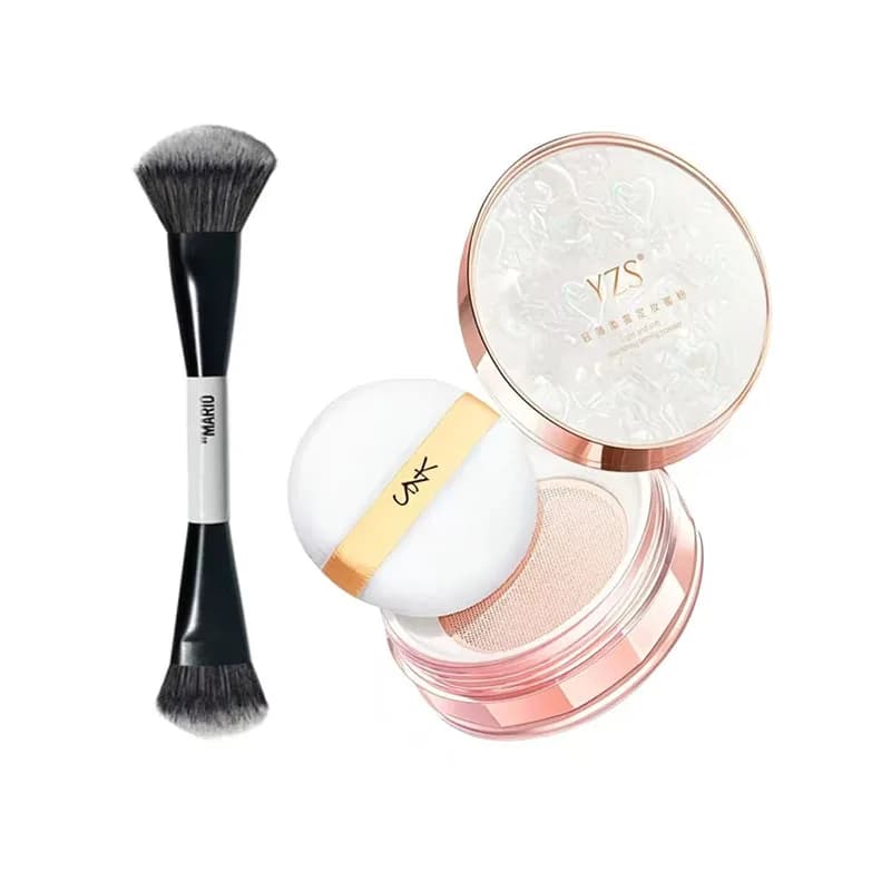 YZS Cipria in polvere e pennello F4 Set per trucco viso Correttore minerale impermeabile Finitura fissante opaca Polveri per il controllo dell'olio Cosmetici