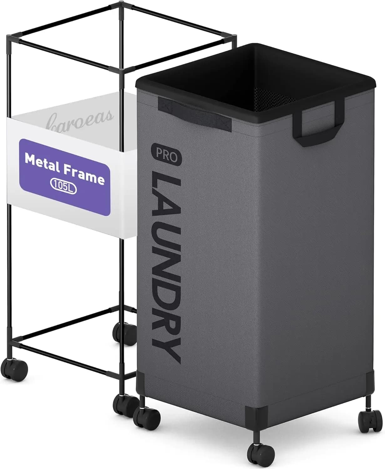 105L Heavy Duty Rolling Laundry Hamper with Wheels, Collapsible Steel Frame, Removable Wash Bag, Space Saving