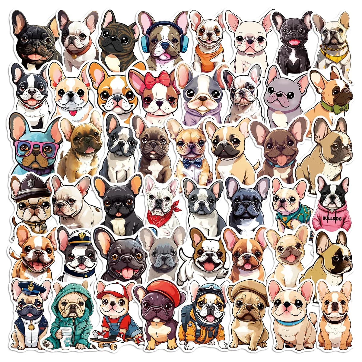 10/50 Pezzi Adesivi Graffiti Kawaii di Cuccioli Bulldog Francese, Decorazioni Creative e Divertenti per Cancelleria, Custodie per Telefoni, Decalcomanie Impermeabili