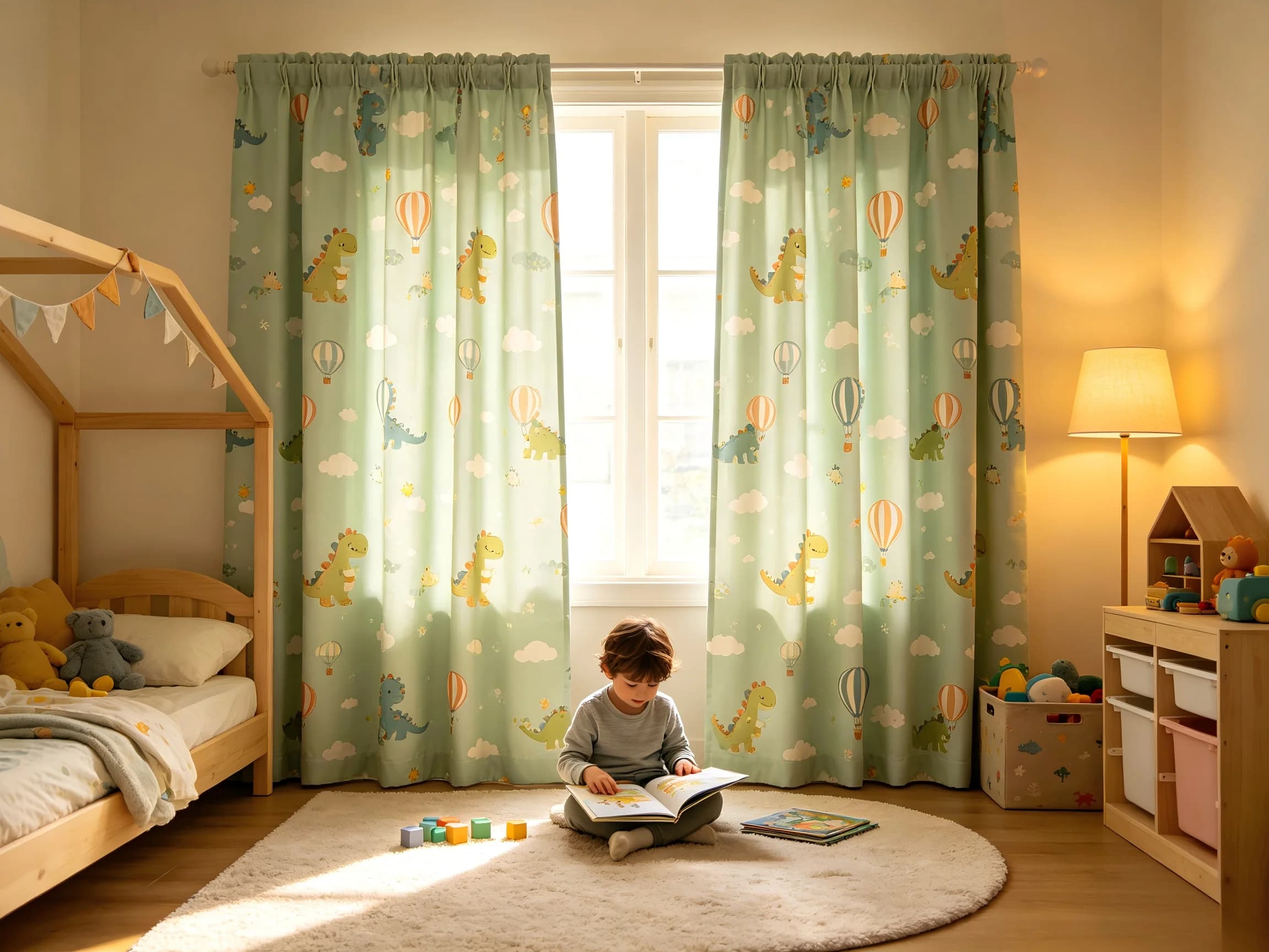 200140 Light green dinosaur hot air balloon children's blackout curtain