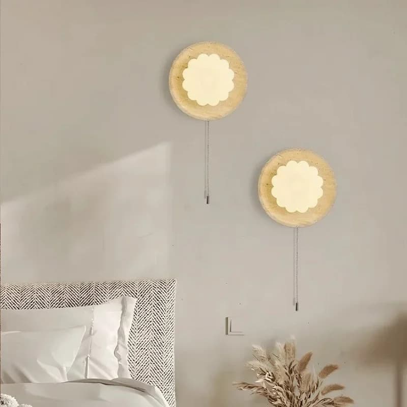 Lampada da Parete LED Rotonda in Pietra, Applique per Corridoio, Balcone, Soggiorno, Stile Moderno Nordico, Illuminazione per Specchio da Bagno