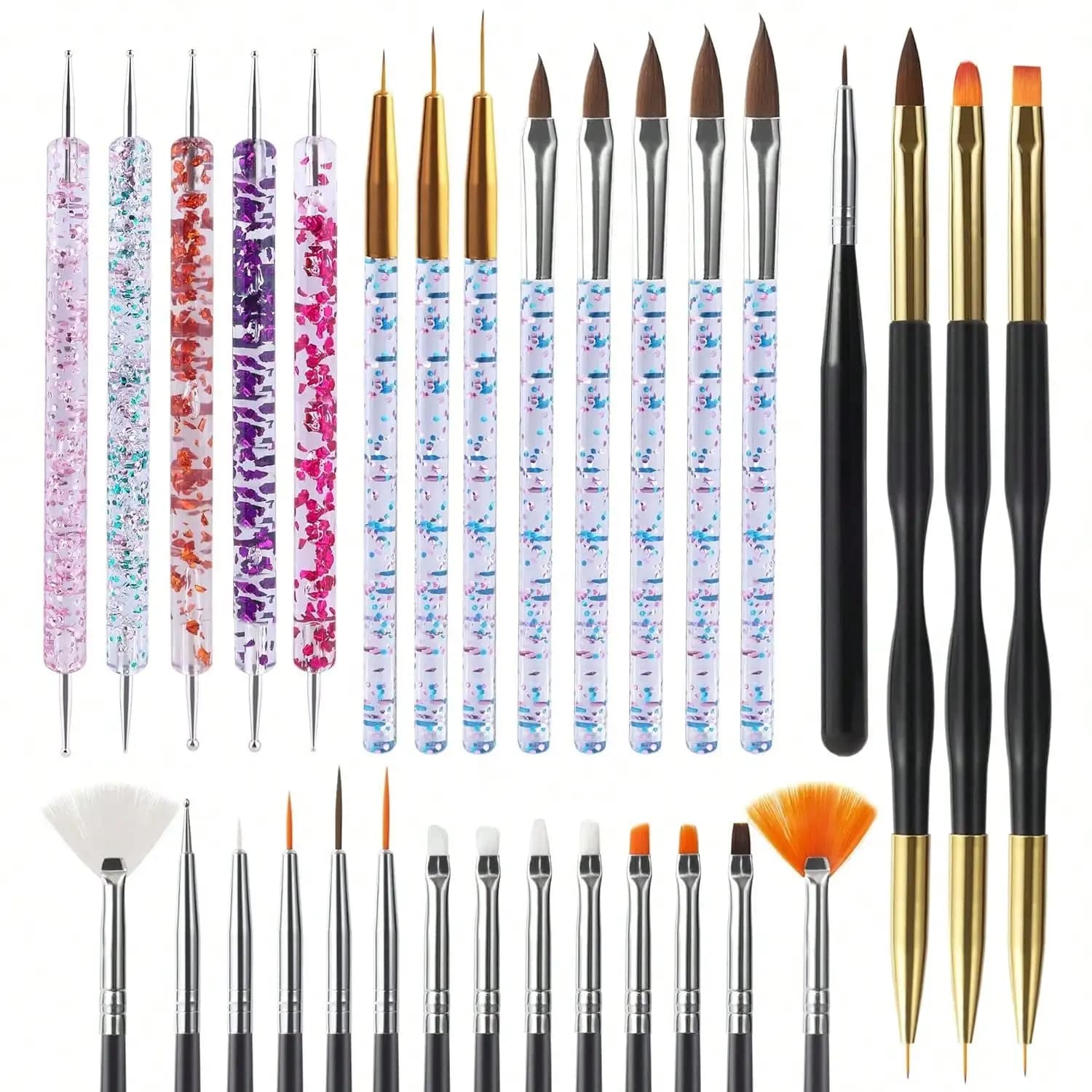 Kit Professionale 31 Pezzi per Nail Art, Set di Pennelli e Penne per Dotting, Strumenti per Design Manicure con Gel Polish, Forniture Fai-da-Te per Nail Art