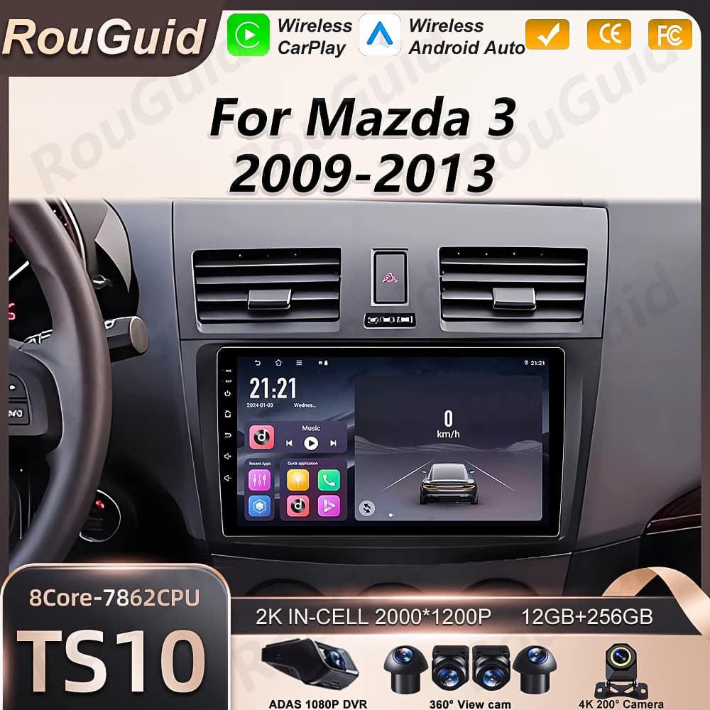 Android 16 Carplay For Mazda 3 2009 2010 2011 2012 2013 Car Radio Auto BT Car Stereo 5G Wifi Multimedia Player GPS DSP Stereo