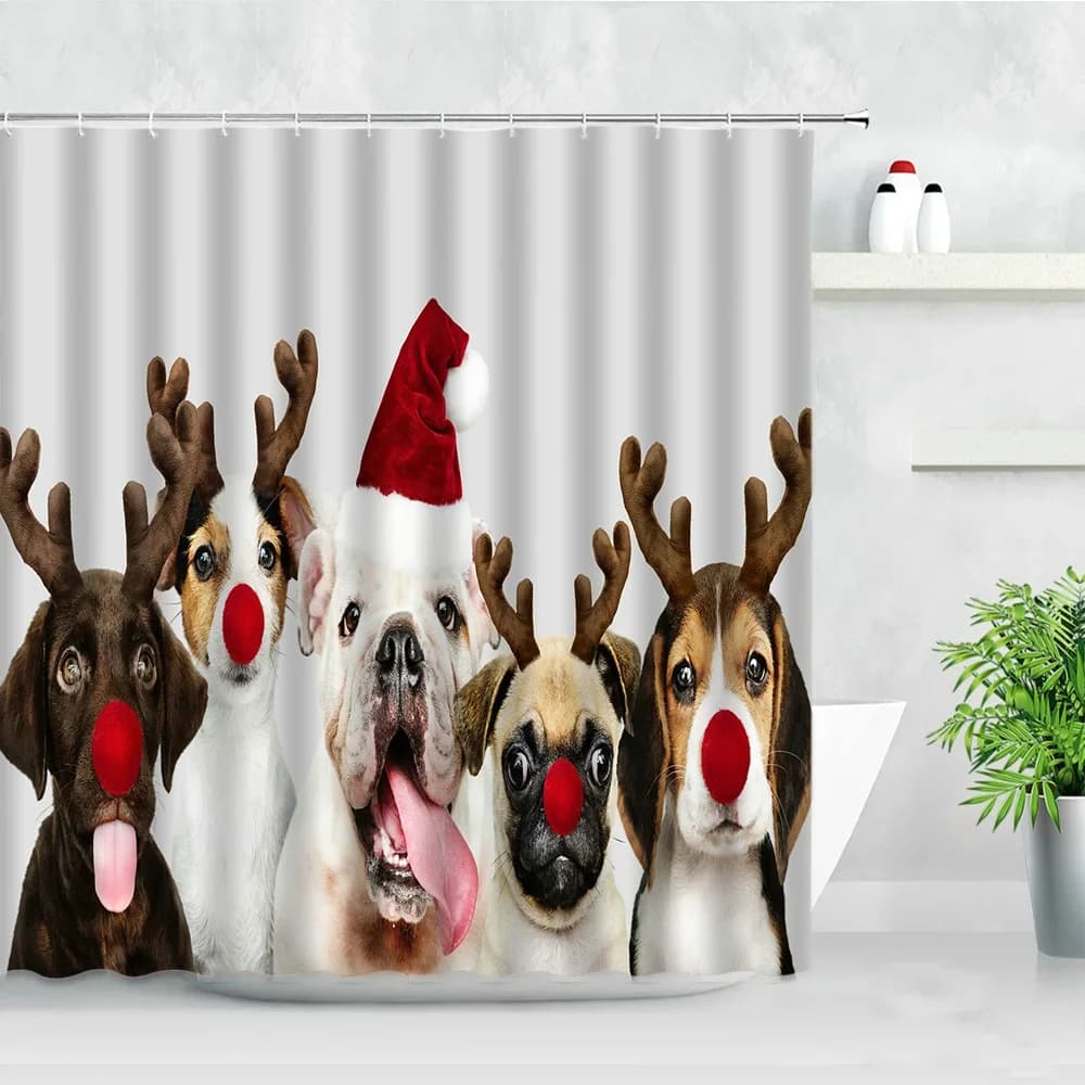 Divertenti Tende da Doccia Natalizie con Animali, Eleganti e Carine Tende da Bagno per Capodanno e Natale con Ganci, in Tessuto Impermeabile, Decorazione per il Bagno