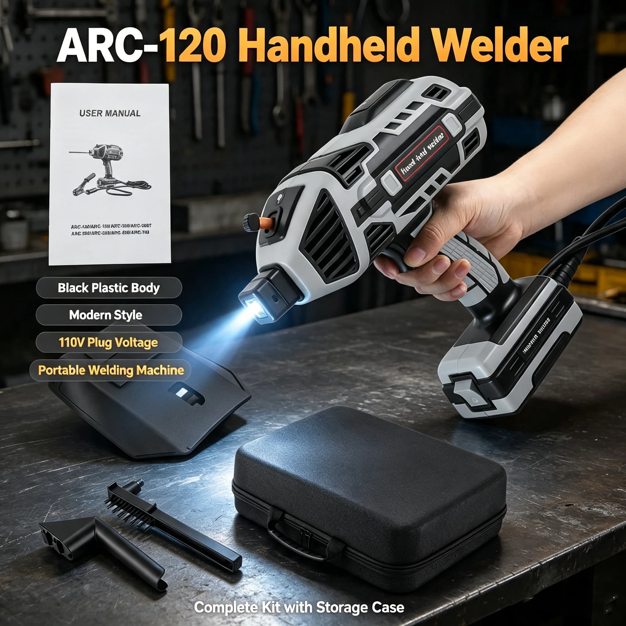 Handheld Welding Machine, Portable Welding Machine 110V Electric Welder Stick, Handheld Welder with 6 Variable Current Adjustment & Welding Machines Tool Set for Iron Rod Diameter 2.5mm/0.09inch