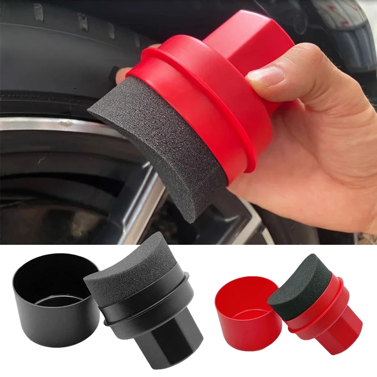 Tampone applicatore in spugna per ceretta per pneumatici per auto con coperchio a forma curva facile da cerare spugna per pneumatici strumenti per la pulizia dei pneumatici spazzola per dettagli