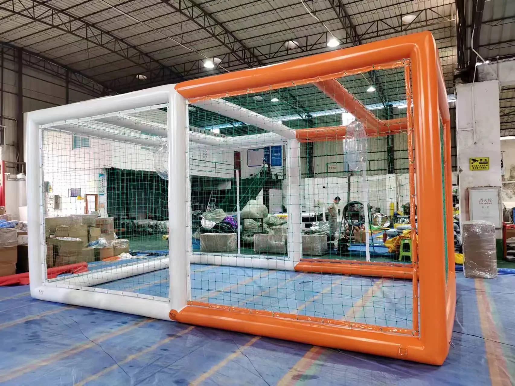 3x6x3M Inflatable Drone Soccer Arena with 2 Flying Hoops, PVC Inflatable Drone Arena for Indoor Outdoor Racing Games