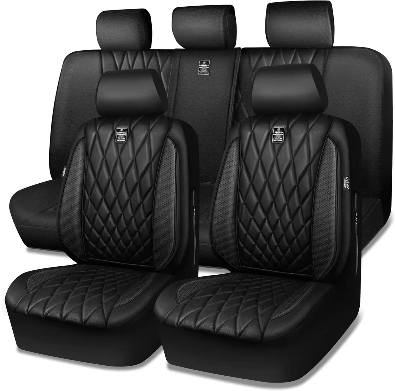 Coprisedili Universali in Ecopelle di Lusso per 5 Posti, Antiscivolo e Impermeabili, Compatibili con SUV, Furgoni, Camion e Airbag
