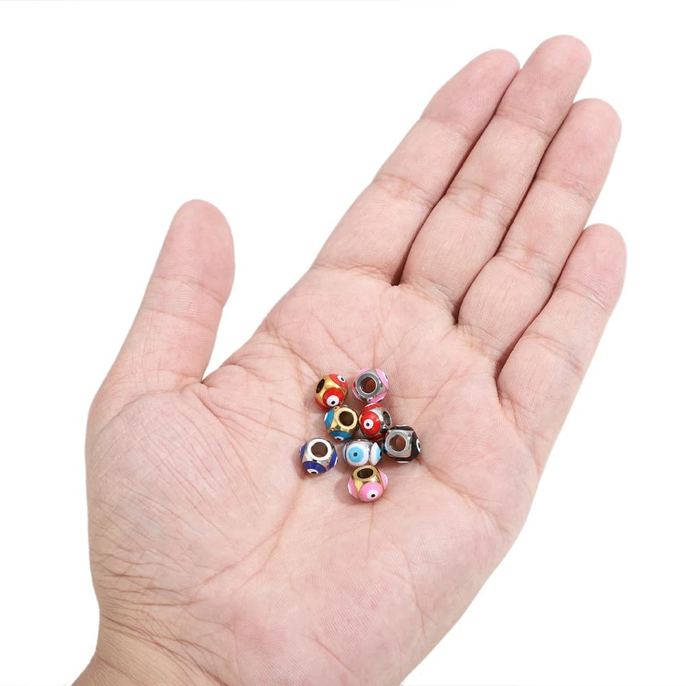 10 pcs Stainless Steel 6mm Enamel Eye Beads Round Gold Beads Wholesale Distinguishing Beads For FAI Jewels By Theme That Make Necklace Bracelet Supplies