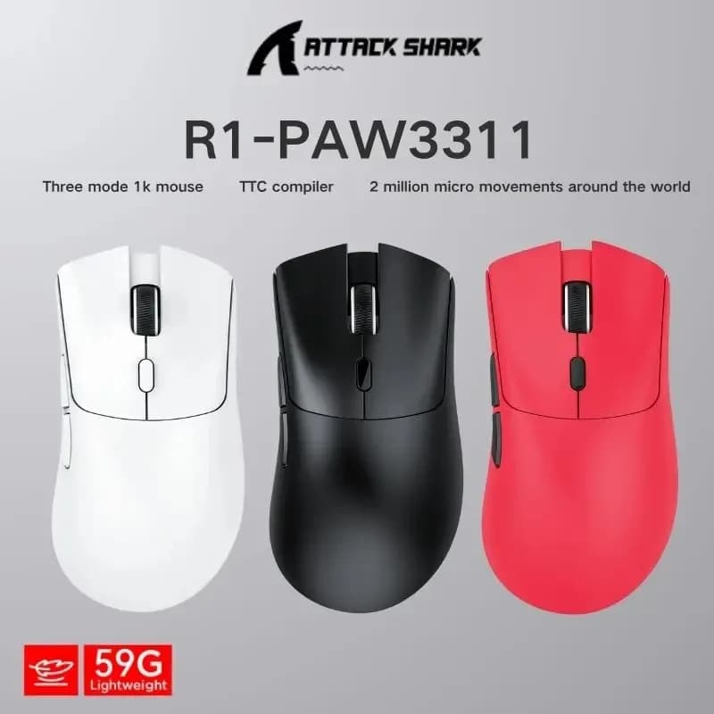 Mouse Bluetooth Attack Shark R1 e nastro adesivo R1 PAW3311 Mouse da gioco macro 1K HZ per lactop/pad/pz