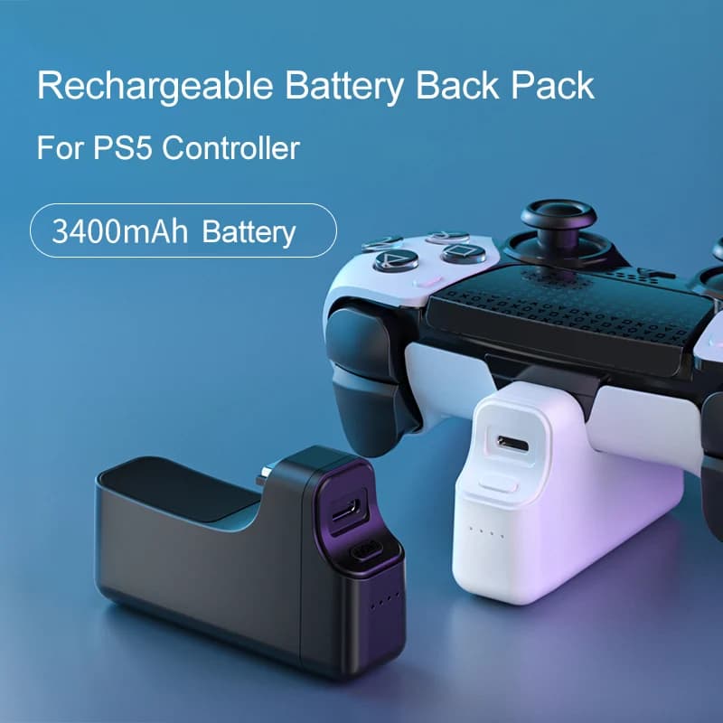 Batteria Ricaricabile Premium 3400mAh, Kit di Ricarica, Power Bank Esterno Portatile con Clip Posteriore per Controller PS5 Elite