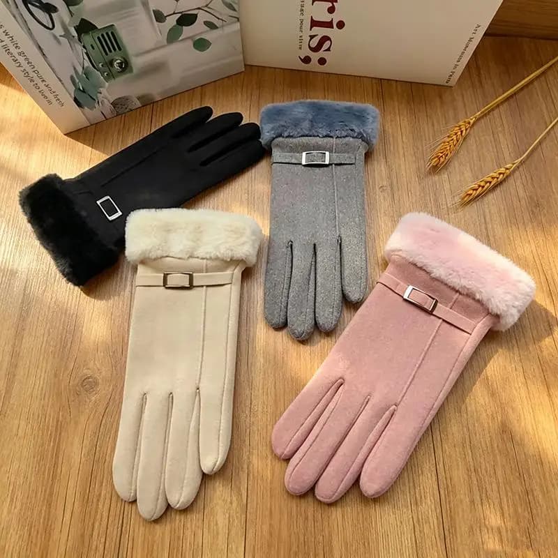 New Korean Style German Velvet Thick Gloves for Women Imitating Rabbit Fur Wrist Warm Windproof Glove Touch Screen Skiing Gloves