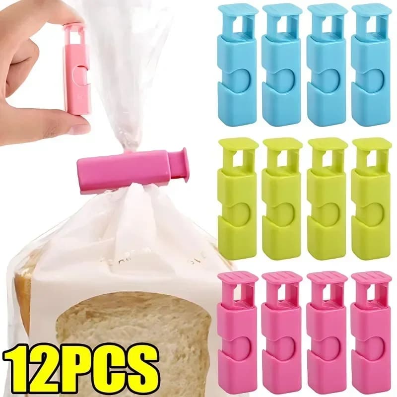 12 Pezzi Clip per Sacchetti di Pane, Riutilizzabili, Chiusura Ermetica per Alimenti Freschi, Clip in Plastica per Sacchetti Snack, Clip a Molla per Conservazione in Cucina