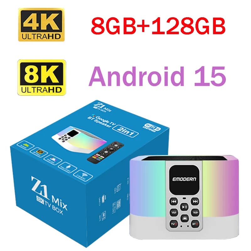 Z1 Mix tv box 8K 4K Allwinner H313 Smart Android 15 BT 5.0 Lettore multimediale 4G 5G Wifi6 Telecomando vocale RGB LUCE Audio 8GB 128GB iptv