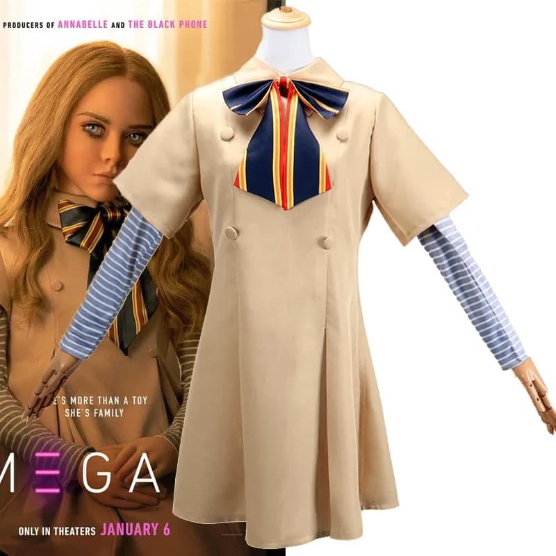 Costume Cosplay Megan, Abito da Bambola AI Robotica, Gonna, Top, Calzini, Vestito da Film Horror M3gan per Donne e Bambini, Outfit per Ragazze e Bambini