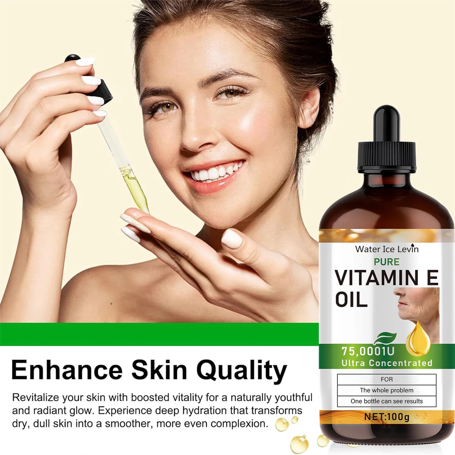 The essential oil of natural vitamin E is used for the care of morning and night skin, hypoallergenic, soft and smooth skin, suitable for all skin types, unisex formula for adults