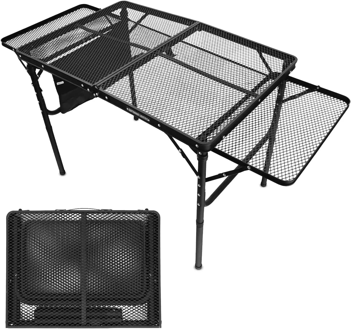Tavolo pieghevole per barbecue con piani estensibili, tavolo portatile da campeggio per barbecue, spiaggia, camper, supporta 88 libbre