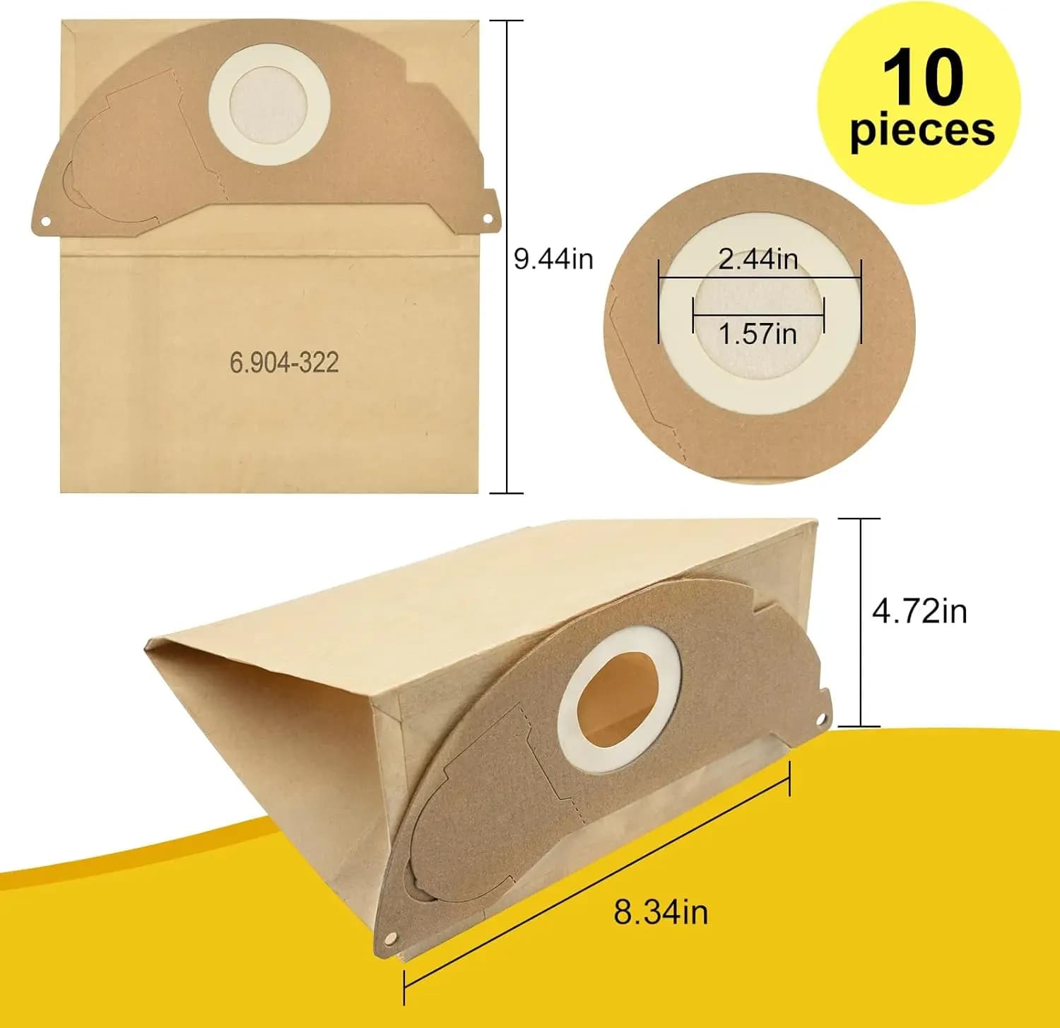 10pcs Vacuum Replacement Bag Set - Compatible with 6.904-322 Vacuum Cleaner A2004 WD2 Paper Filter Bags, Vacuum Accessories