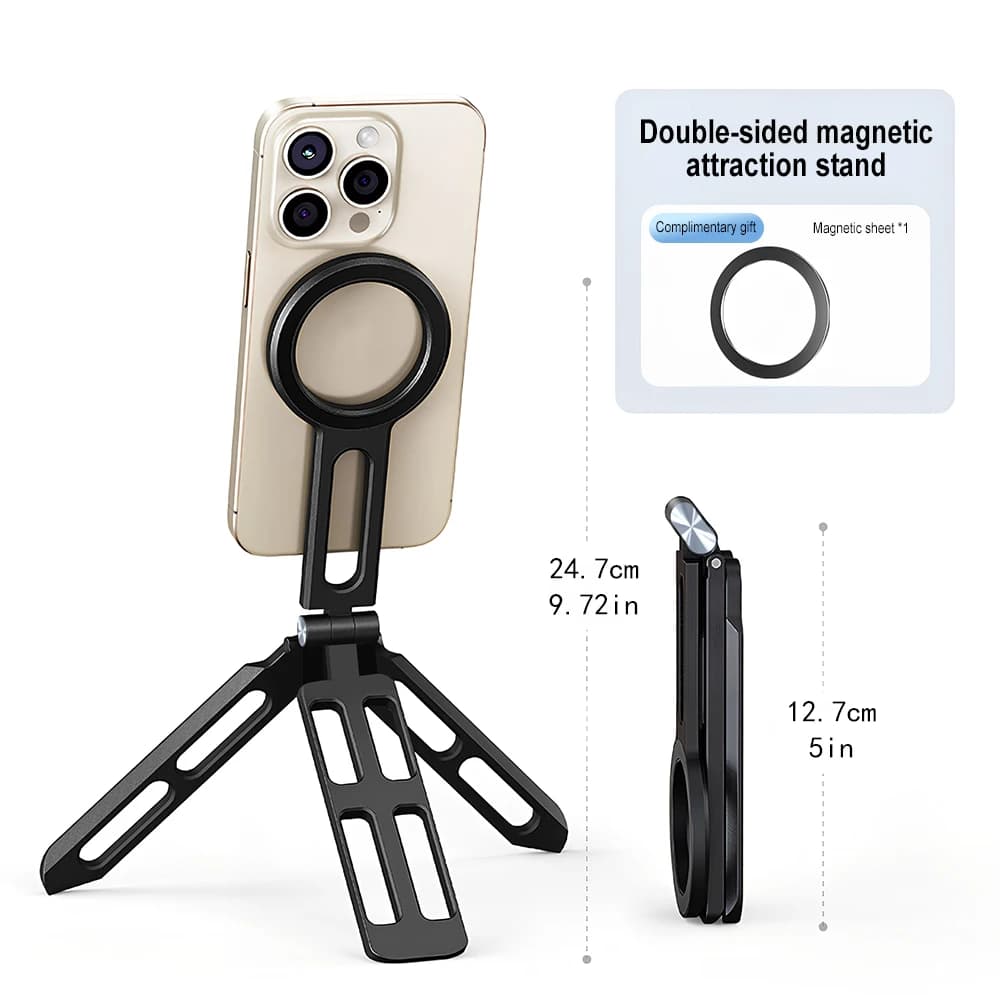 Foldable Phone Tripod For iPhone Samsung Xiaomi Portable Dual-sided Magnetic Tripod DeskMount Phone Handle Holder Aluminum Alloy