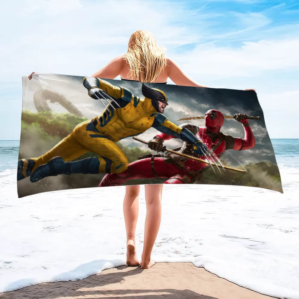 Asciugamani da Spiaggia Morbidi e Divertenti con Tema Filmico D-Deadpool W-Wolverine ML, Asciugamano da Viaggio, per Nuoto, Vacanze Estive, Bagno, Piscina, Campeggio, Regalo