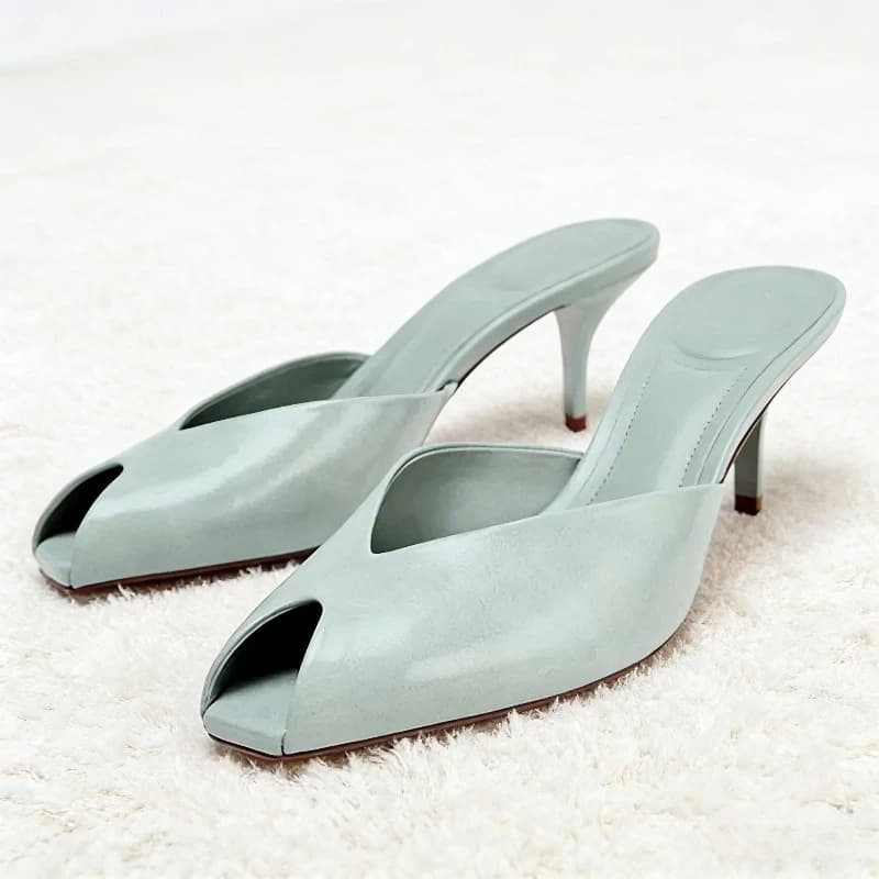 Slippers with high heel brand sexy design with open tip by woman Sandals with thin heel in high quality painted leather Fashionable evening shoes