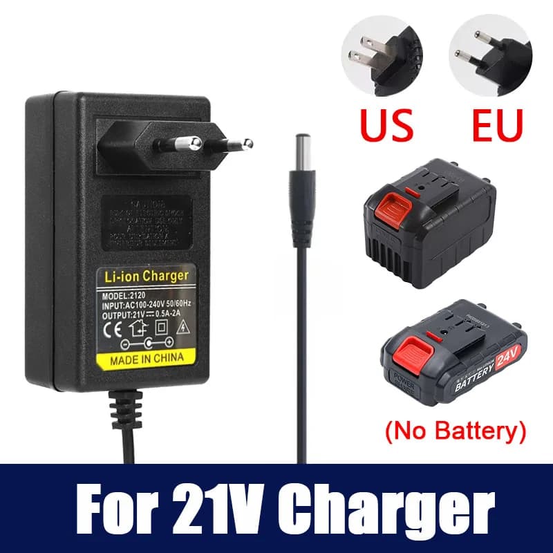 Caricabatterie Intelligente 21V 12.6V 16.8V 25V 24V per Batterie al Litio 18650 1A con Spina EU/USA per Trapano Elettrico