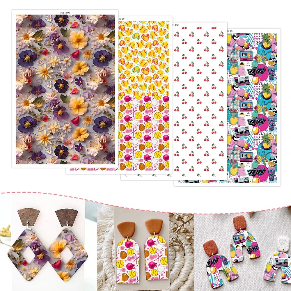 Floral/Fruit/Cherry/Retro Painted Pattern Polymer Clay Transfer Paper Earring Jewelry Decal DIY Craft Water-soluble Stickers