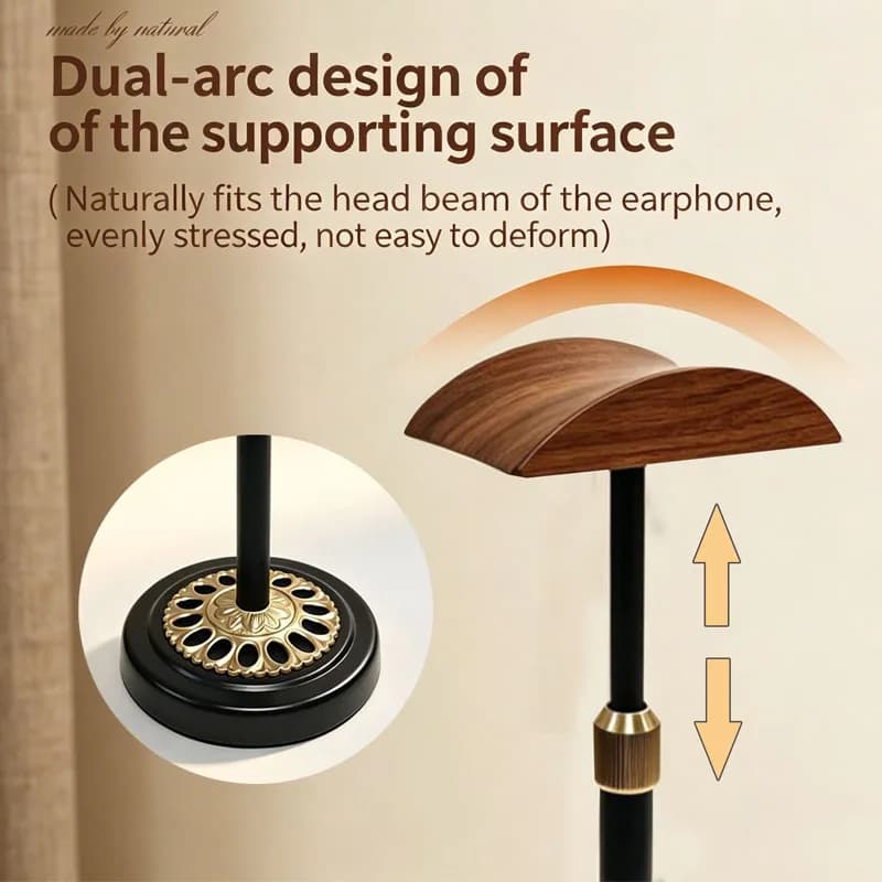 Universal Headphones Stand Solid Wood Metal Gaming Headset Holder Metal Rod Stable Base Desktop Bracket Height Adjustable