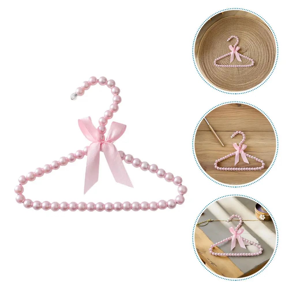 5 Pezzi Appendiabiti per Animali Domestici con Perle, Mini Appendiabiti in Plastica per Esposizione di Abbigliamento per Cani e Gatti, Organizzazione Casa e Negozio, Rosa