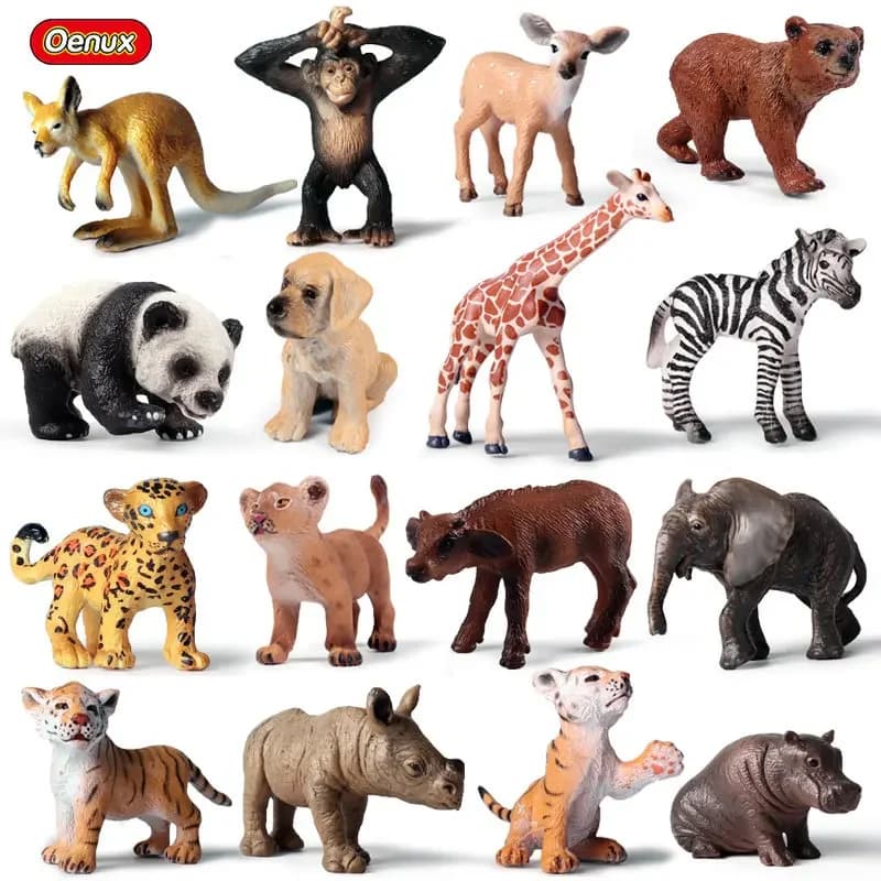 2 pz/set Simulazione Simpatico Cucciolo Modello Leone Elefante Tigre Orangutan Zoo Animali Selvatici Action Figures Chidlren Regalo Giocattoli Educativi