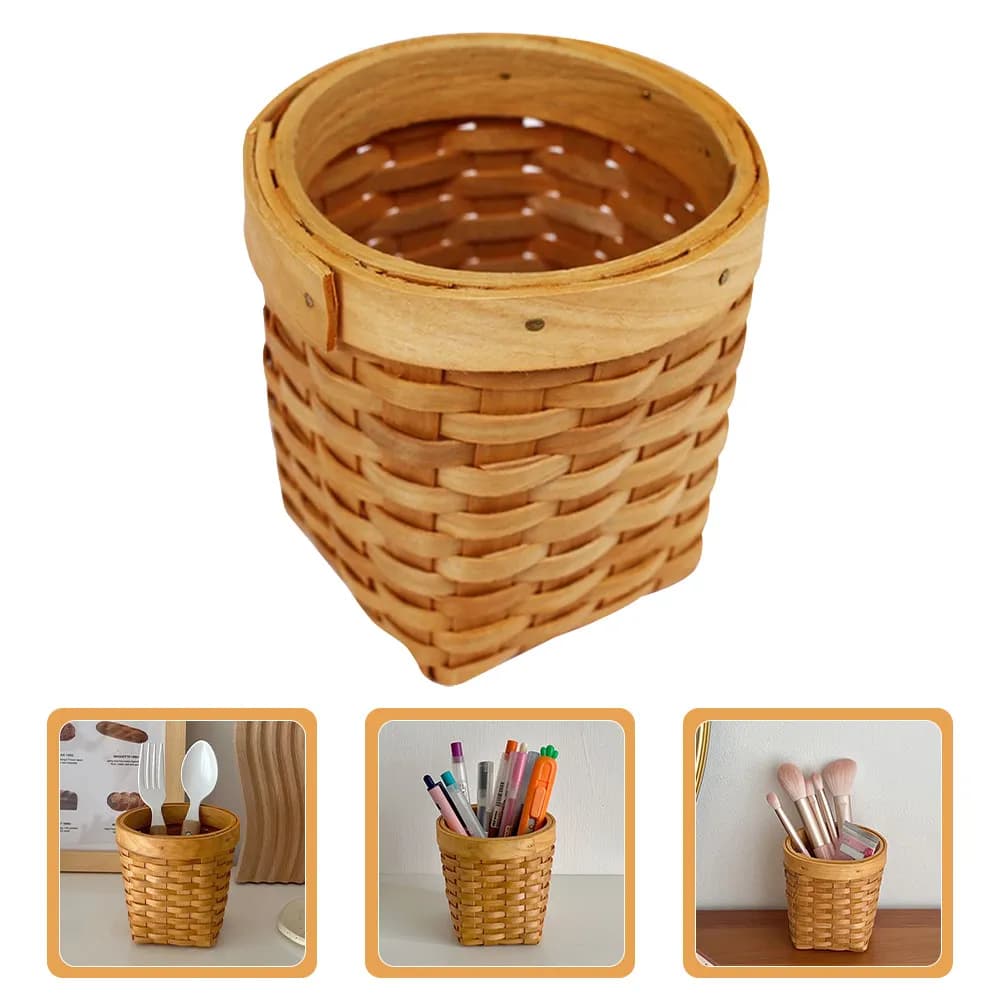 Mini Portapenne Intrecciato, Cestino Decorativo, Porta Matite, Organizzatore per Pennelli da Trucco, Cesto Portaoggetti per Scrivania, Cancelleria e Strumenti di Trucco