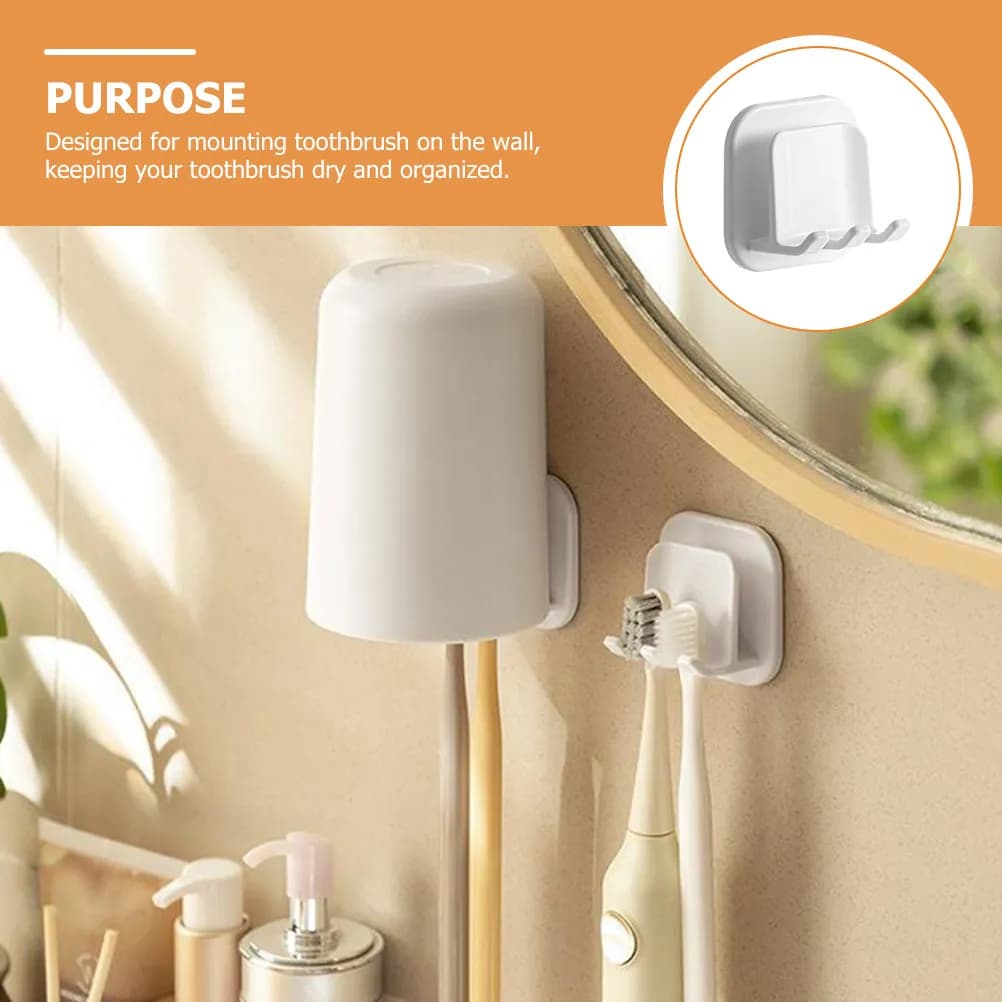 2Pcs Wall Toothbrush Stand Dual Slot Classified Storage Self-Adhesive Holder for Shower Bathroom Tile Glass Metal