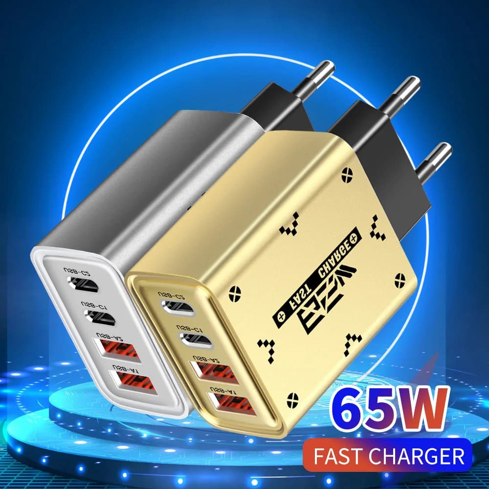 Caricatore USB da 65 W a 4 porte Adattatore di ricarica da viaggio QC 3.0 a ricarica rapida per iPhone 16 Adattatore per telefono cellulare Samsung Xiaomi Spina UE/USA