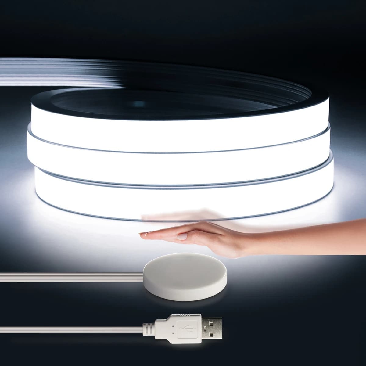 DC5V USB Touch Sensor dimmerabile e interruttore a mano COB Light LED Strip Neon Gel di silice Tape retroilluminazione impermeabile casa fai da te