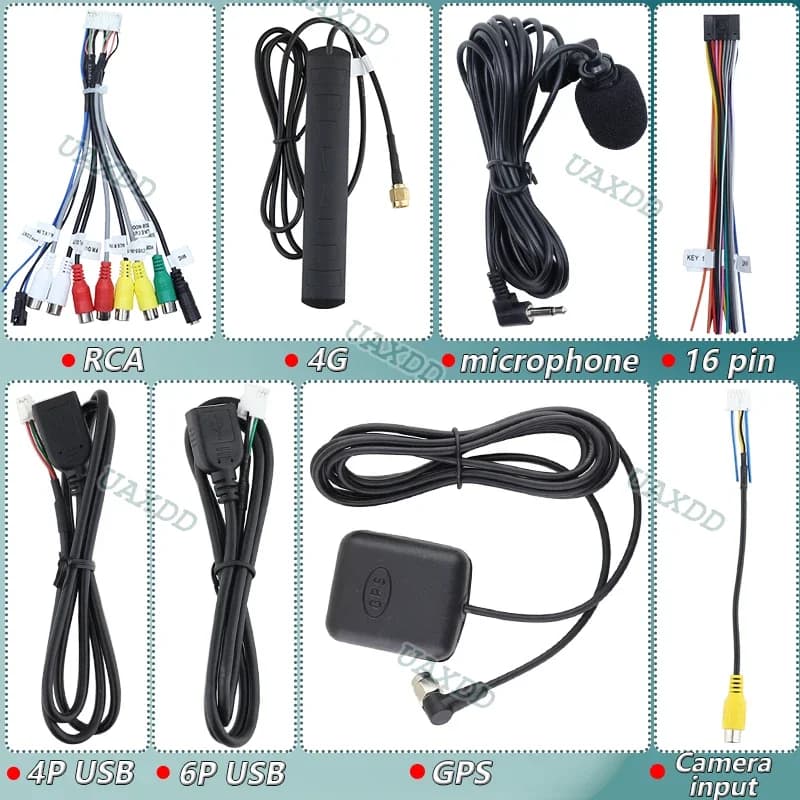 Auto Android 4P 6P Cavo di ingresso telecamera Cablaggio universale 16 pin Adattatore porta USB Antenna GPS Video Audio RCA Wifi per 2 Din