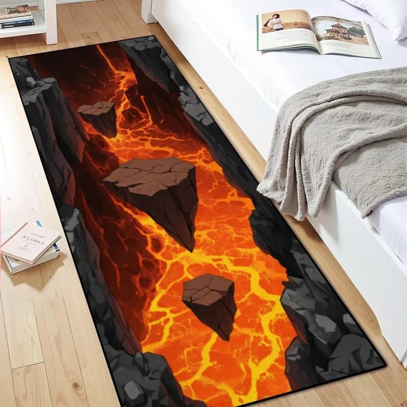 3D Optical Illusions Volcanic lava Runner Funny Carpet Decorations for the house Magma Flow Rock Platform Soft non-slip carpet for hallway