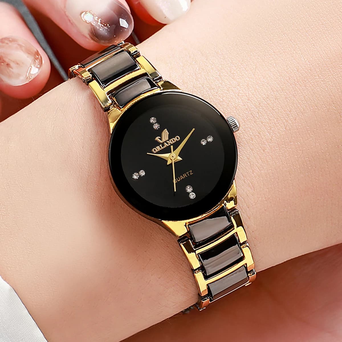 Women's Watch with Fashionable Rhinestones, Stainless Steel Strap, Quartz Analog Watches