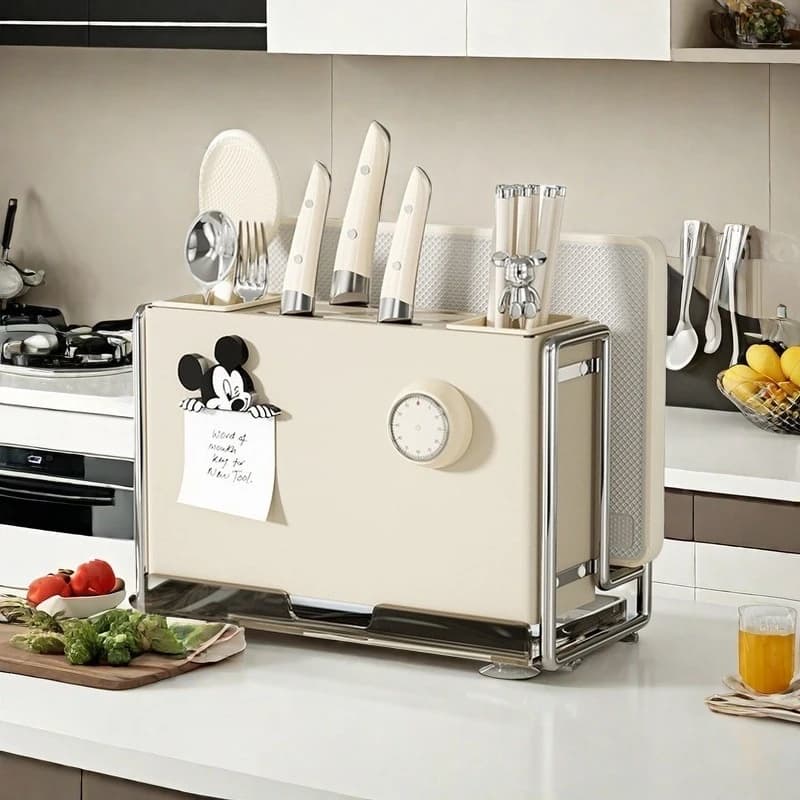New Style Knife Storage Rack, Multi-functional Household Kitchen Utensil Organizer Integrated with Cutting Board Holder and Chop