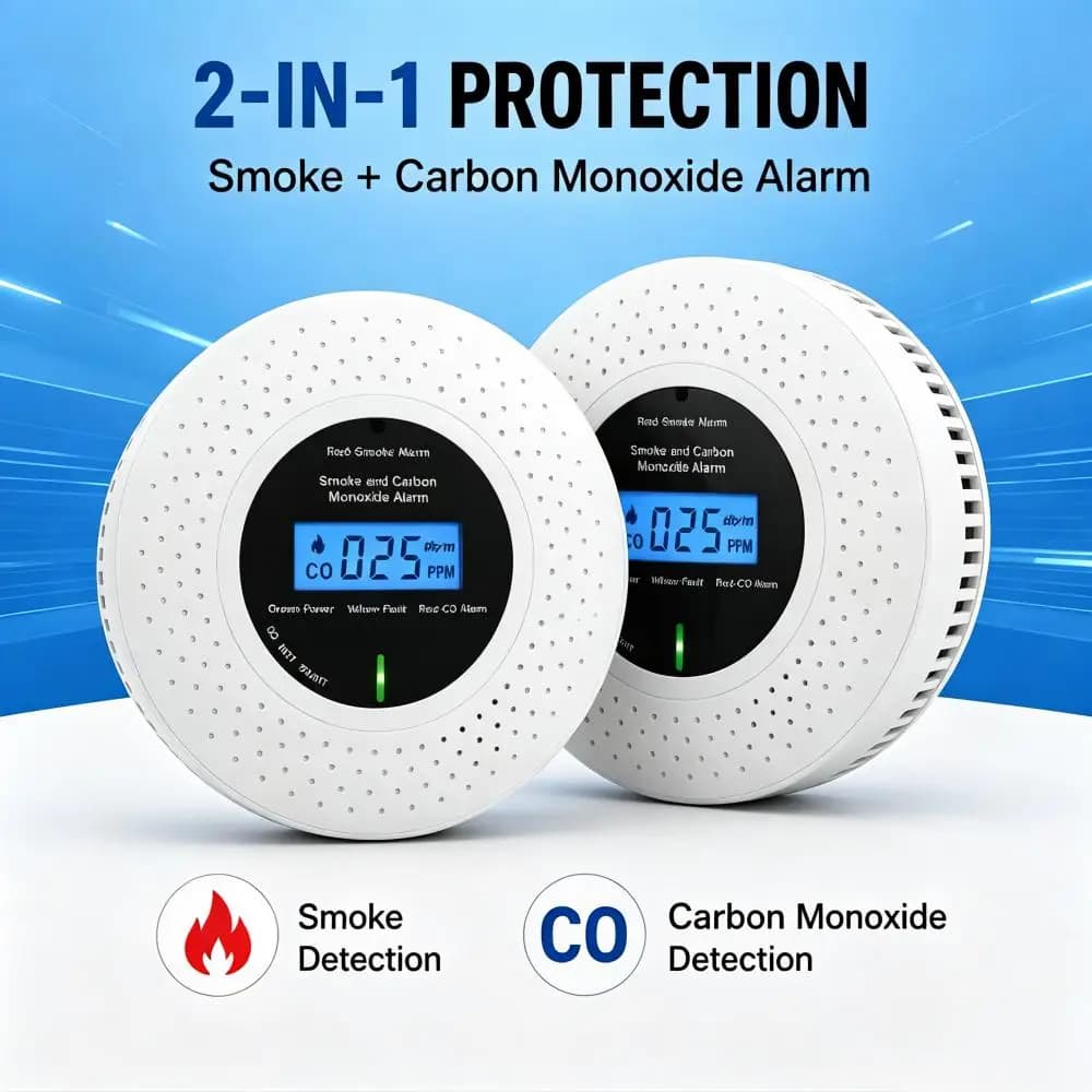 Smoke Carbon Monoxide Detector 2-in-1 with LCD Display, Photoelectric Smoke Sensor 10 Years Life CO Detector for Home, 2 Pack
