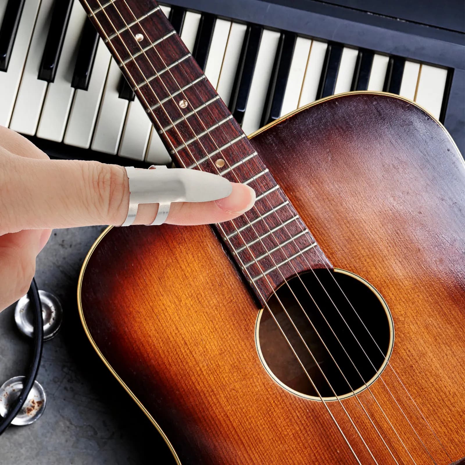 6pcs Stainless Steel Guitar Finger Picks Adjustable For Electric Bass Banjo String Instruments Music Accessories