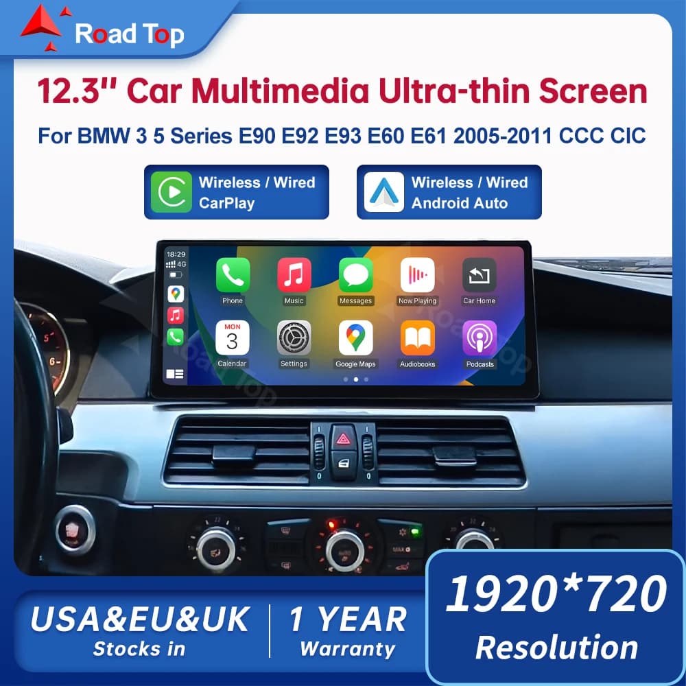Wireless Android Auto Road Top Interface for BMW 3 Series E90 E92 E93 E60 2005-2011 CCC Carplay Mirror Link Air Play