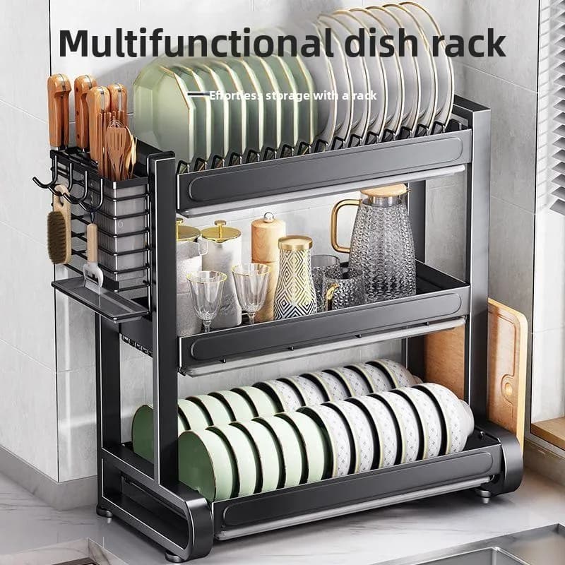 Kitchen Multi-Function Bowl Rack Drain Rack Knife Insertion Plate Spoon Storage Shelf Dish Draining Shelf Cutting Board Organ...