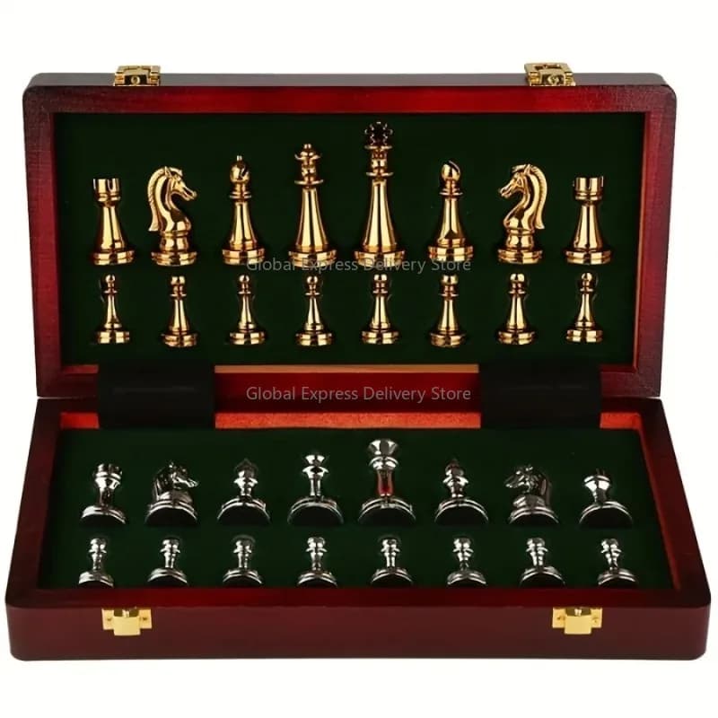 Set di scacchi in legno massello da 39 cm Pezzi in lega di zinco ponderati, Pieghe per un facile stoccaggio, Regalo di festa perfetto per i ringraziamenti di Halloween