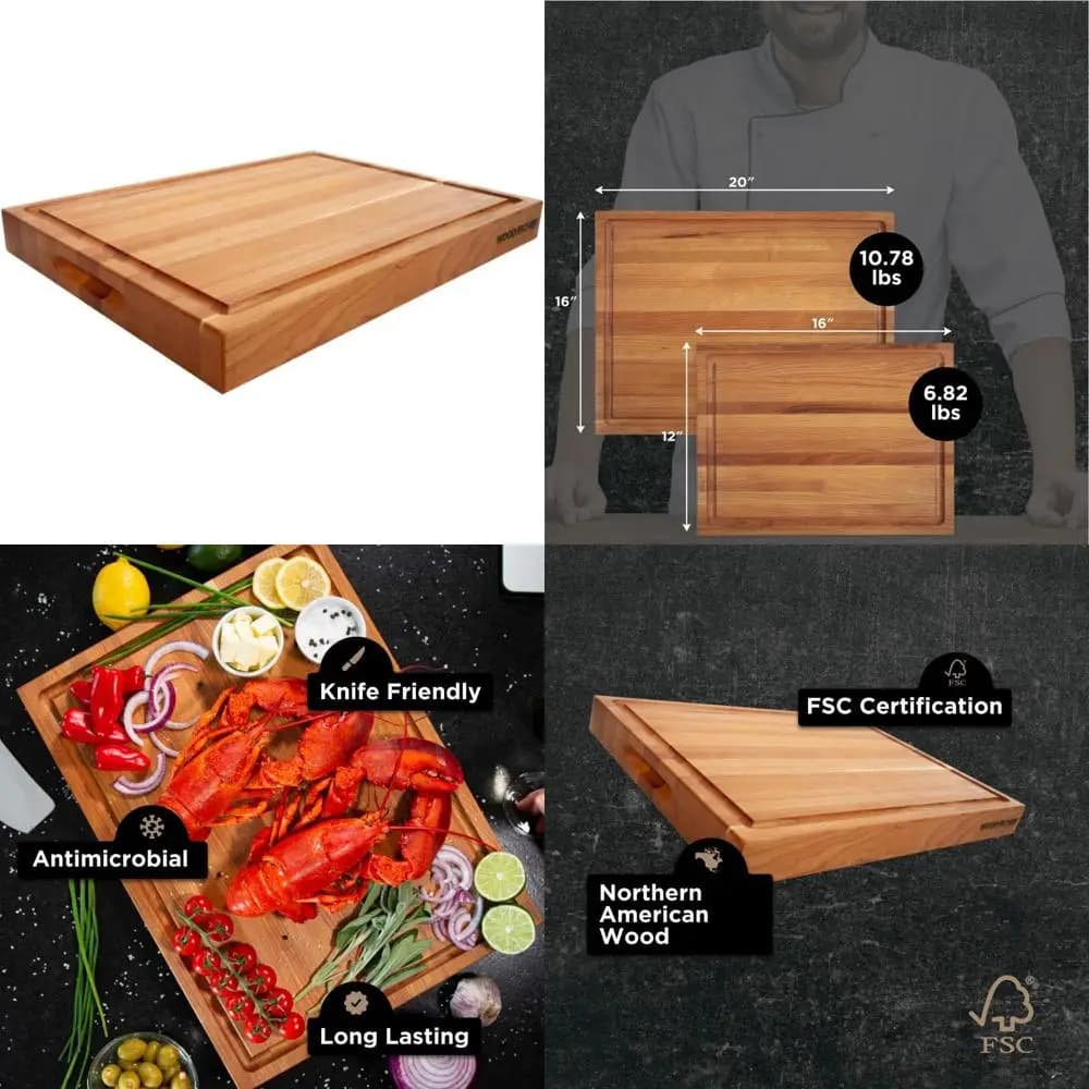 Reversible cherry wood cutters with juice groove for meat and squeeze requirements