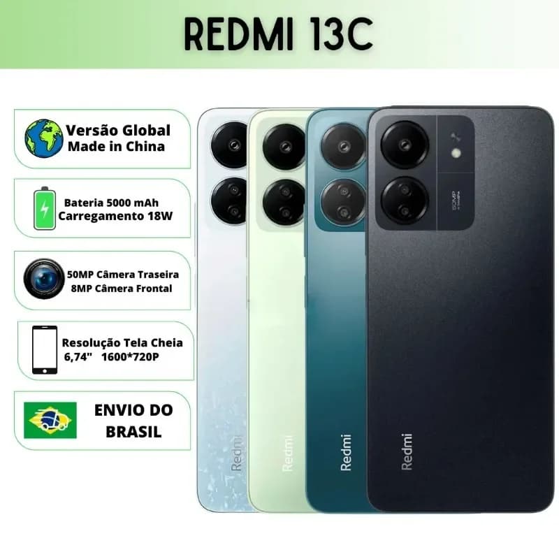 Xiaomi Redmi 13C Versione Globale | Smartphone 4G, ROM Globale, Fotocamera 50MP, Caricatore 18W Telefoni Cellulari Smartphone