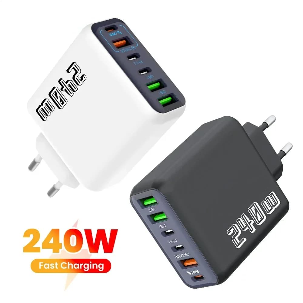 240W 6 Port USB C PD Charger Super Fast Charging PD3.0 USB C Type C Mobile Phone Charger For iPhone 17 16 pro Samsung Xiaomi