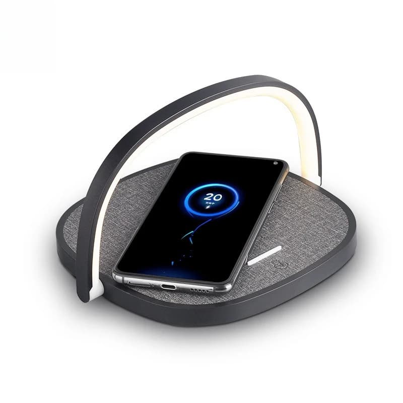 Mini lampada da scrivania da tavolo da comodino 10W supporto per telefono cellulare con ricarica rapida wireless luce notturna in tessuto creativo