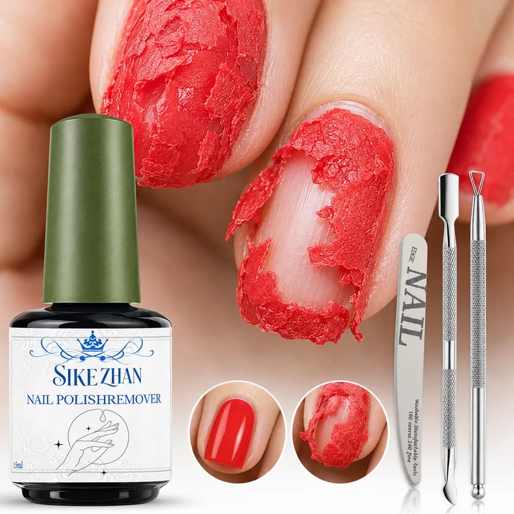 SIKEZHAN Gel Remove Quick Nail Polish, Fast Cleaning for UV Gel, Acrylic, Base and Top Coat, with Nail Art Tools