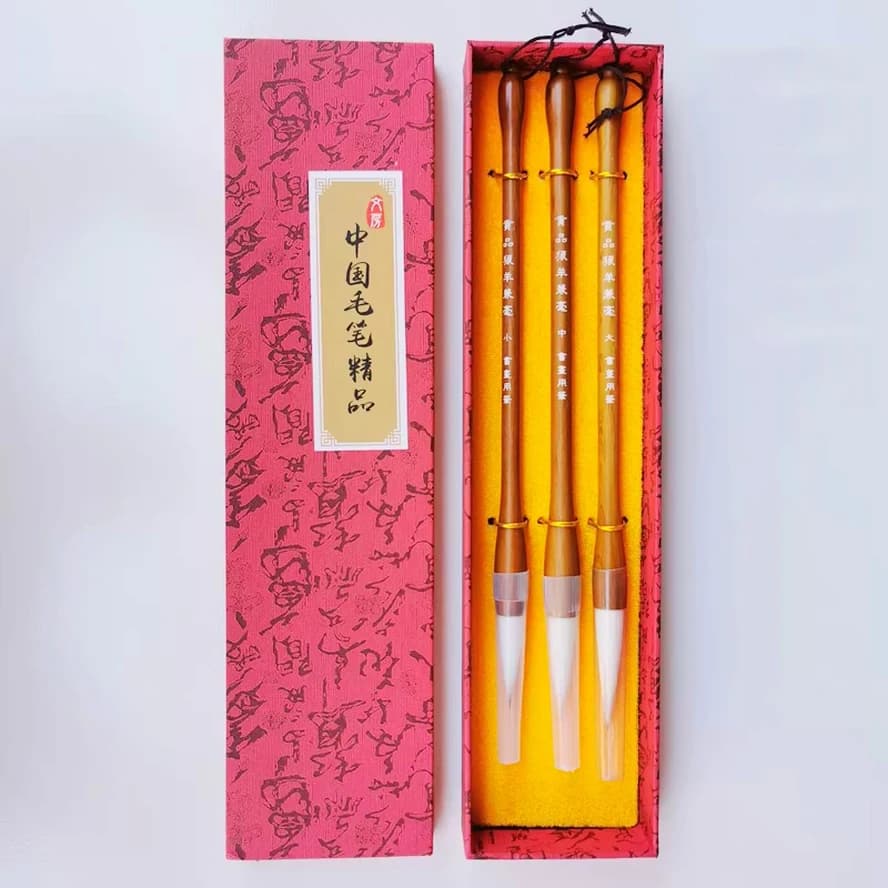 Art Supplies Calligraphy Brush Set 3pcs with Gift Box, Wolf/Goat/Mixed Hair, Wood Handle, Professional for Painting, Writing
