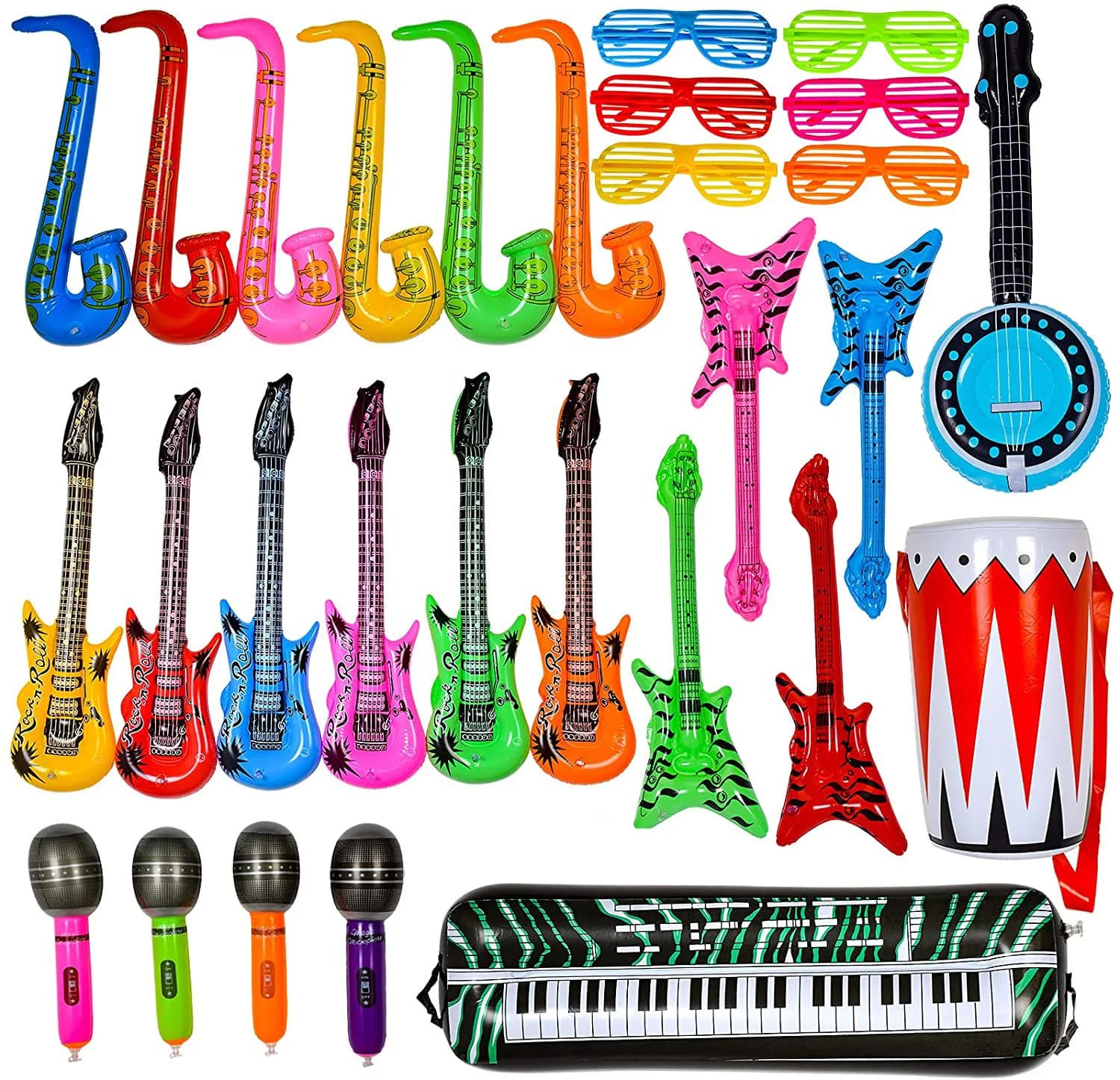 Inflatable Rock Star Toy Set Inflatable Musical Guitar Piano Saxophone Balloons Props 80s Party Concert Theme Party Decorations